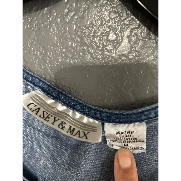 Casey Max Womens Dress Blue MEDIUM Denim Sleeveless Cottage Casual Vintage - Picture 5 of 6